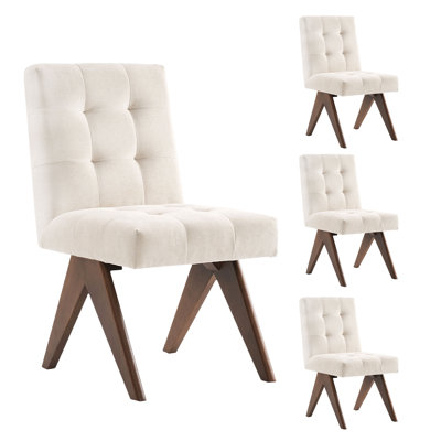 Nieck Modern Upholstered Parsons Chair Linen Fabric Tufted Dining Chairs Armless Side Chair  Vanity Chair Set of 4