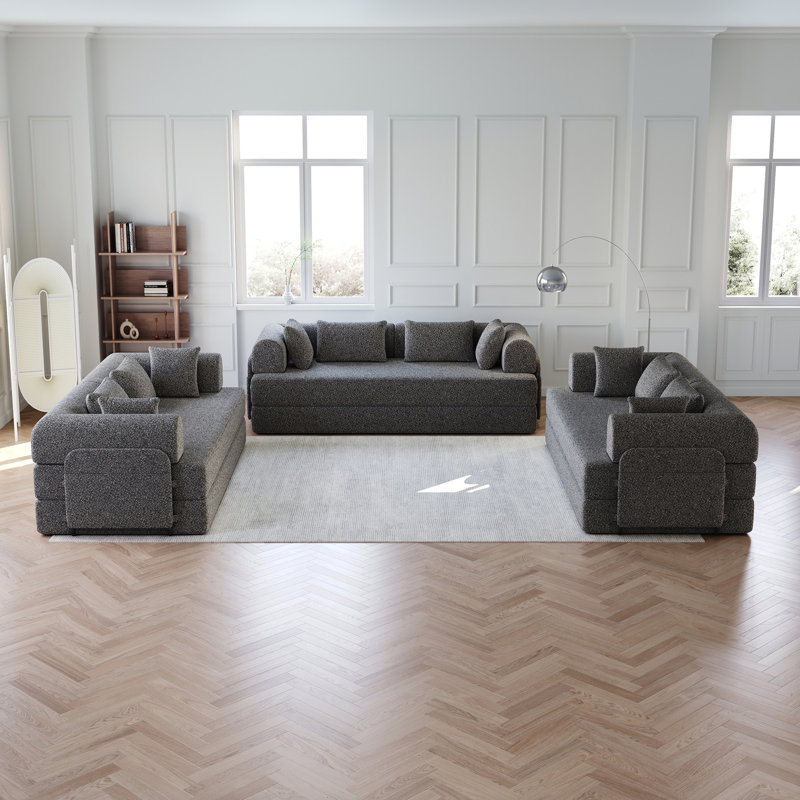 Canapé-lit convertible de 78,7 pouces avec coussin cylindrique, canapé-lit pliant en chenille, canapé-lit pliant avec poche latérale, canapé-lit de plancher, 3 pièces