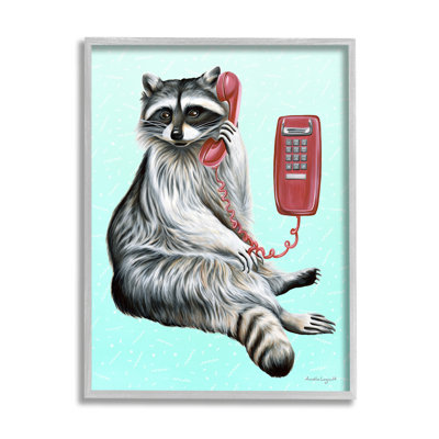 «Raccoon Lounging Cord», téléphone vif sur fond turquoise, estampe numérique texturée par Amelie Legault