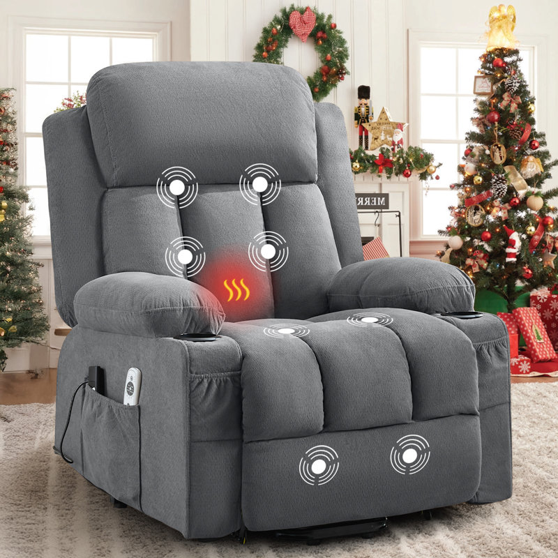 Power Lift Recliner Chair With Heat And Massage Electric Fabric Recliner Chair For Elderly With Side Pocket, Gray