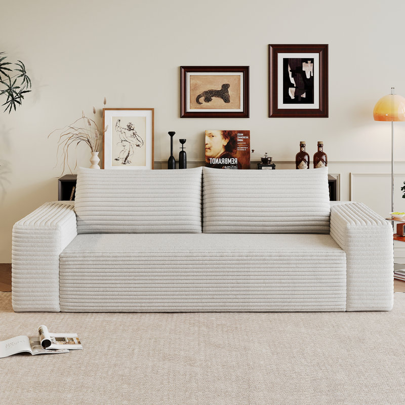 Canapé 63 po 2 places, tissu velours côtelé, sièges profonds, canapé causeuse confortable, sans assemblage, 1 pièce pour salon, chambre à coucher, salle de conférence, appartement, blanc