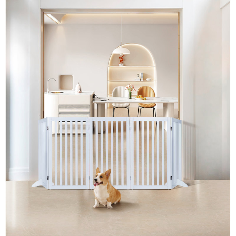 Huxley Wood Free Standing Pet Gate with a Pair of Support Feet, White, 36" H x 100" W x 0.71" D