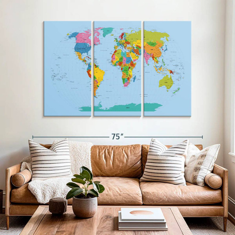 Aliaz World Map Bright, 42" H x 65" W