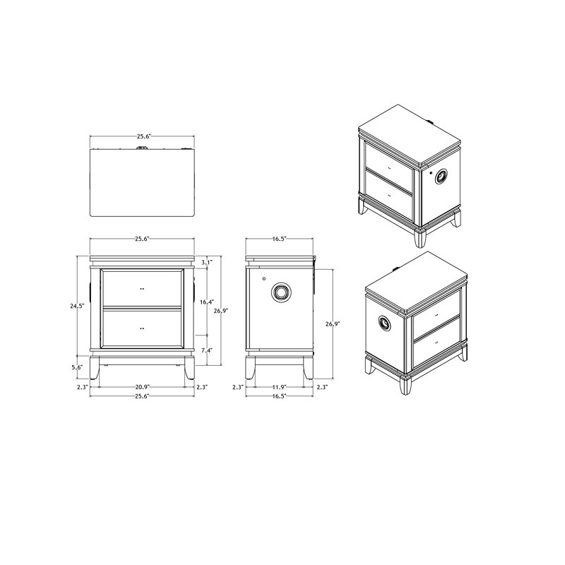 Table de chevet blanche avec glacière, USB et haut-parleur Alina