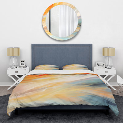 Vintage Orange Wave Elegance I - Abstract Duvet Cover Set - Microfiber Polyester