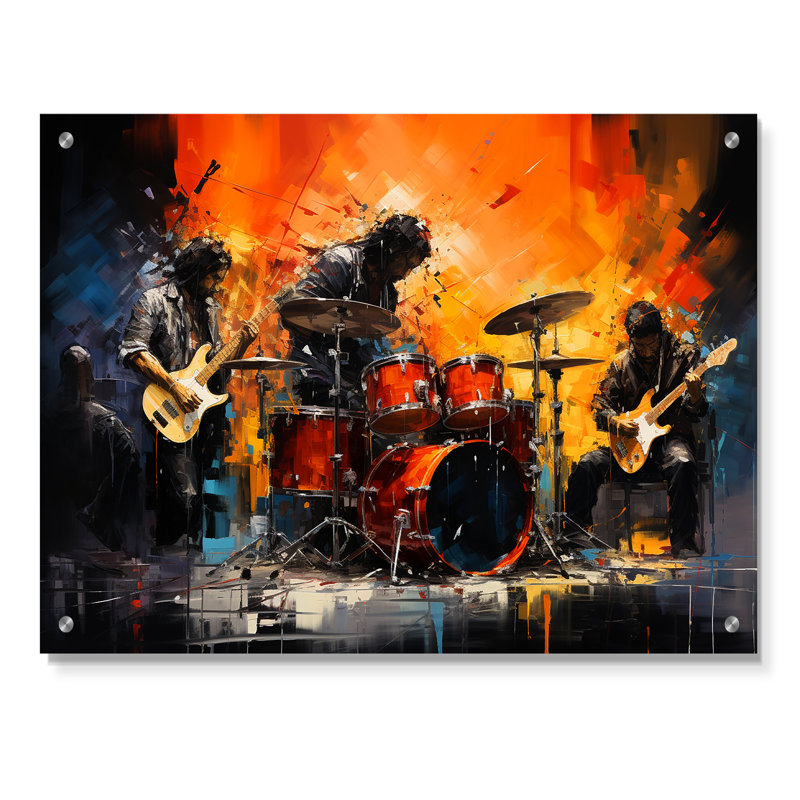 Rock Band In Action I - Danse acrylique murale, art sur verre, H 30 po x l 40 po