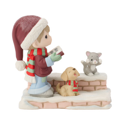 Figurine Precious Moments Christmas Caroling Boy avec chiot et chaton 5,41 pouces
