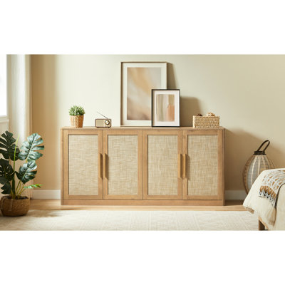 67" 4-Door , Finish, Suitable For Bedroom And Kitchen, With Smooth Hinges Storage Sideboard Oak Style Living Room, Great Organizing Clothing