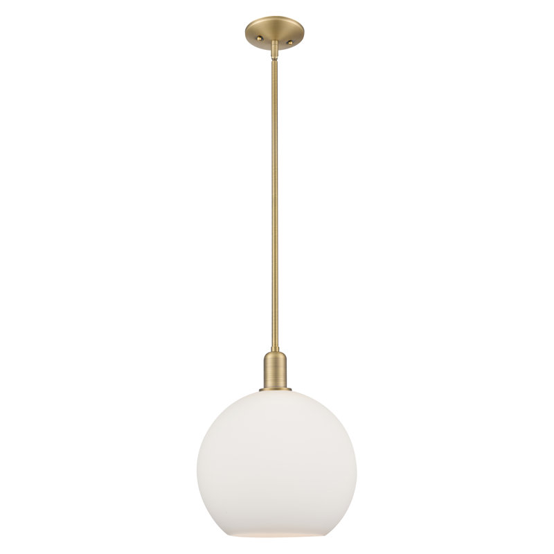 Mini-luminaire suspendu 1 lumière Arcadia - Athens, H 10,63 po x l 11,75 po x P 11,75 po, Blanc mat, Laiton brossé