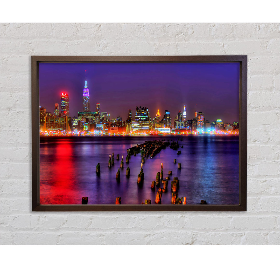 New York City Purple Sky Reflections - Einzelner Bilderrahmen Kunstdrucke auf Leinwand