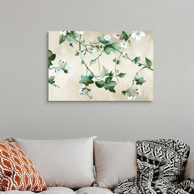 "Delicate Green Branches", art mural sur toile, Toile tendue, H 24 po x l 36 po