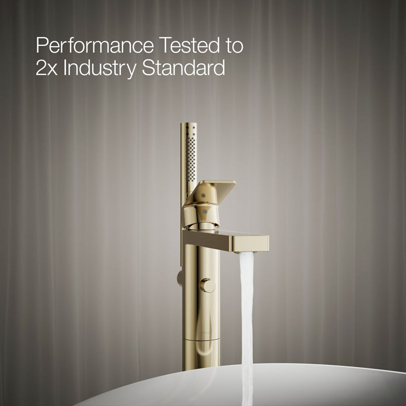 Parallel Floor-Mount Bath Filler Trim With Handshower, Gold