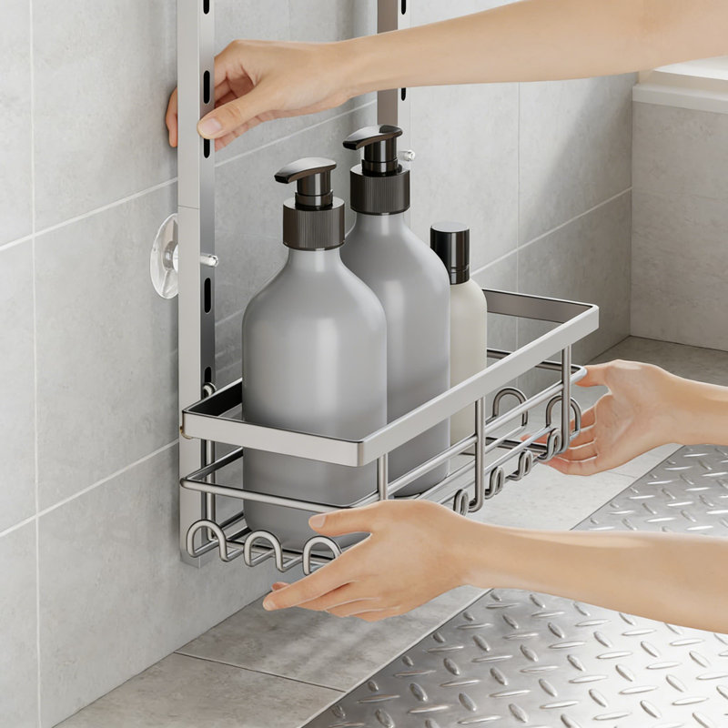 Serviteur de douche à suspendre au-dessus de la porte - Organisateur de douche suspendu antirouille à 3 niveaux avec tablettes réglables, 28 crochets et porte-savon pour le rangement de la salle de bain