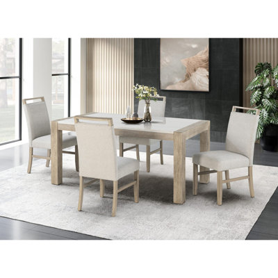 Real Marble Dining Table And Chair With 3 Upholstered Stools, Power Outlet, - Rectangular, Seats 4, Brown Wood, Beige+natural Color, Solid Back Chairs
