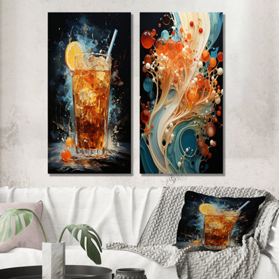 Peach Soda Abstract Carbonation - Soda Metal Prints Set Of 2