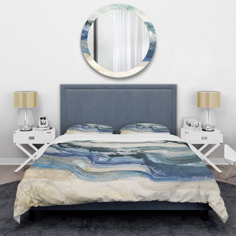 Coast Blue Sea Waves Watercolor - Modern Farmhouse Duvet Cover Set - Microfiber Polyester, Twin Duvet Cover + 1 Sham