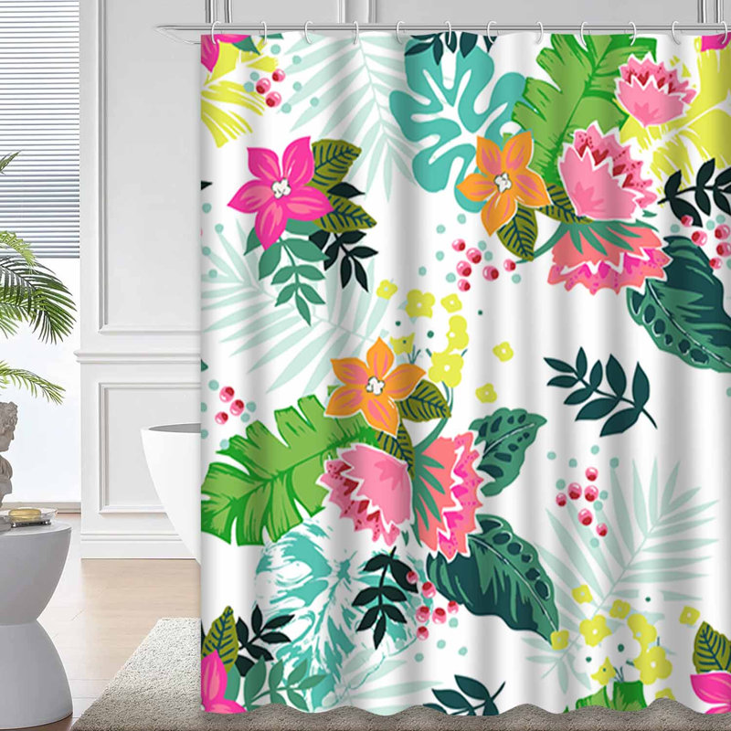 Rideau de douche imperméable à motif aquarelle et hibiscus tropical avec 12 crochets, L 72 po x l 84 po