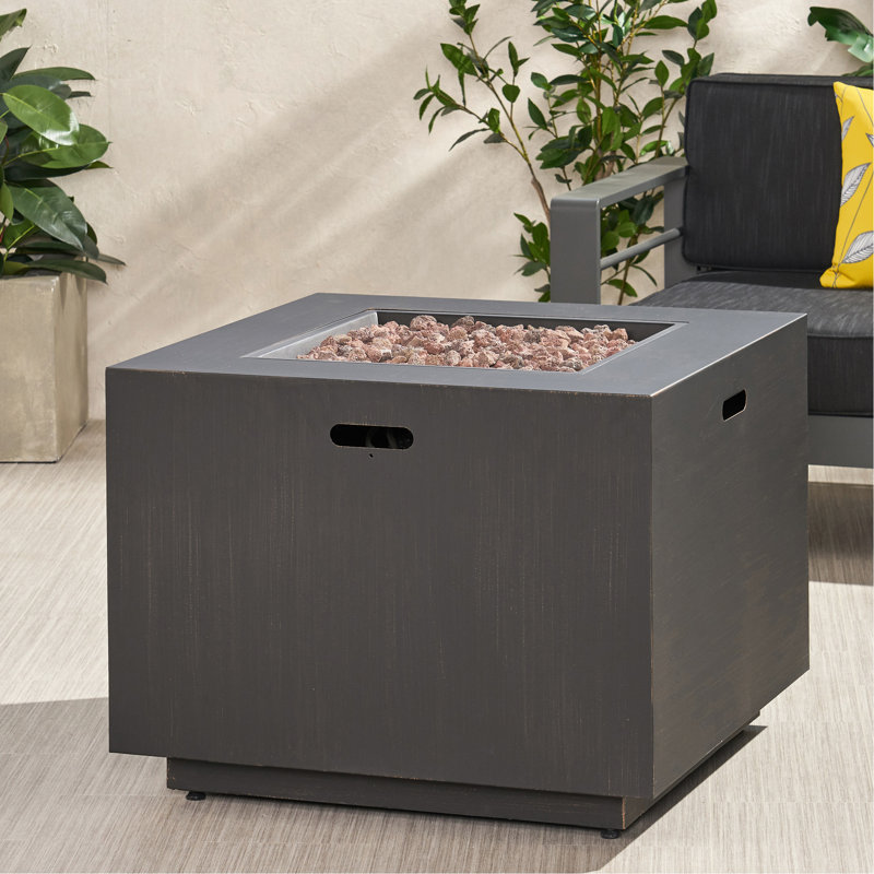 Foyer d'extérieur au propane carré, 33 po, 50 000, réservoir à l'intérieur, brun brossé, fer, aucune installation requise Assemblage requis de 33 po