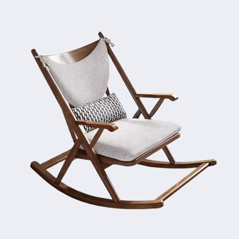 Chaise berçante en bois massif Nordic, Blanc cassé
