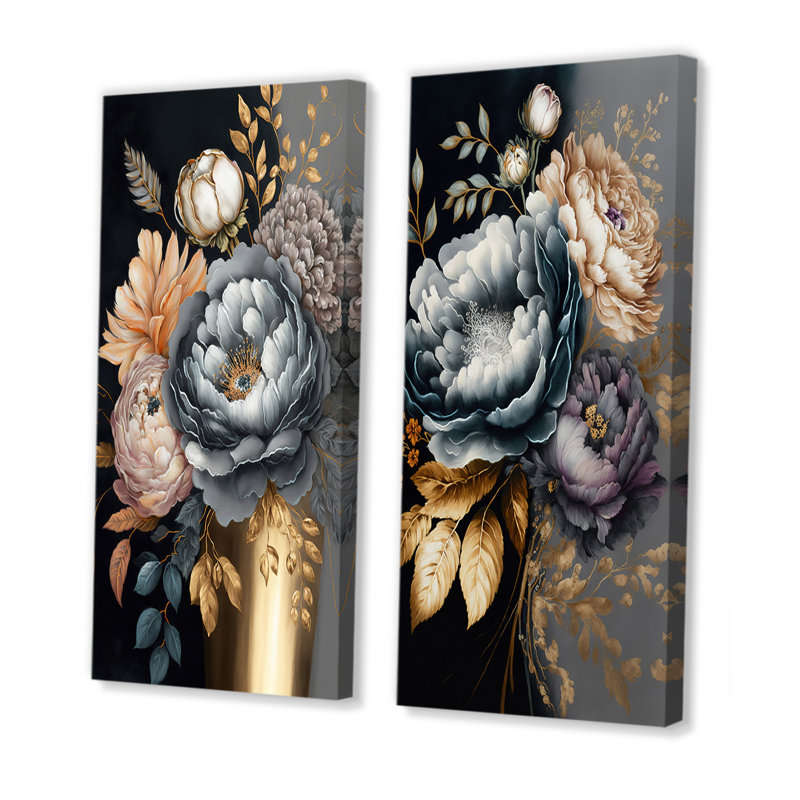 «Blue Blooming Bouquet II», 2 pièces sur toile, H 32 po x l 32 po, Toile tendue