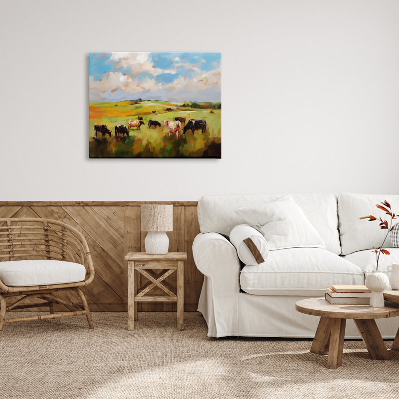 Vaches qui paissent par Ziwei Li, H 30 po x l 40 po x P 1,5 po