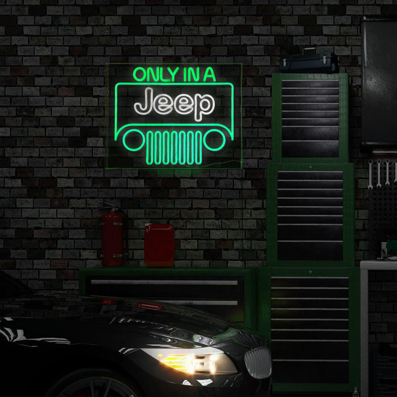 Green and White Acrylic LED Jeep Wall Sign