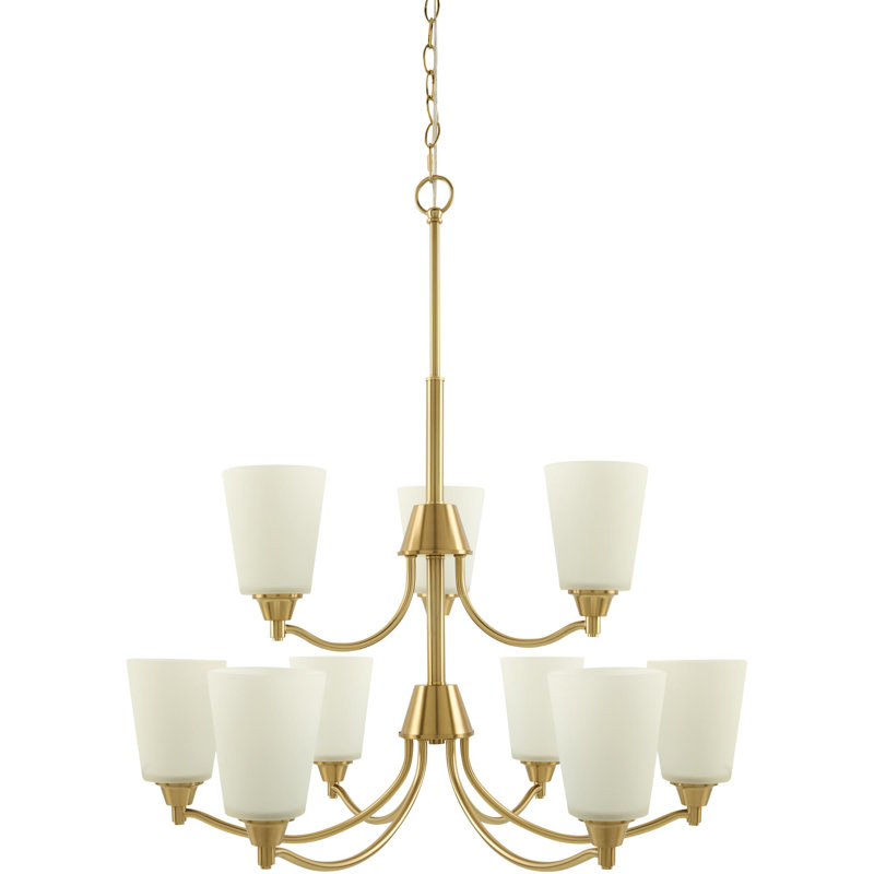 Yueva Chandelier, Brass, White, 2 Tiers - 9 Lights