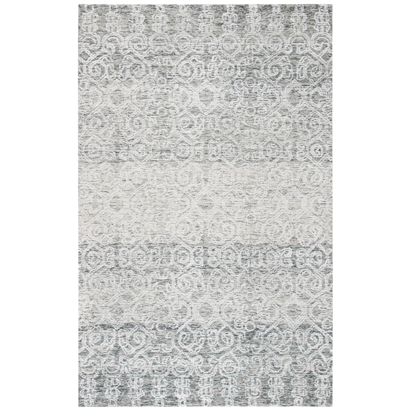 Ildo Hand Tufted Wool/Viscose/Cotton Geometric Rug in Charcoal/Ivory, Rectangle 3' x 5'