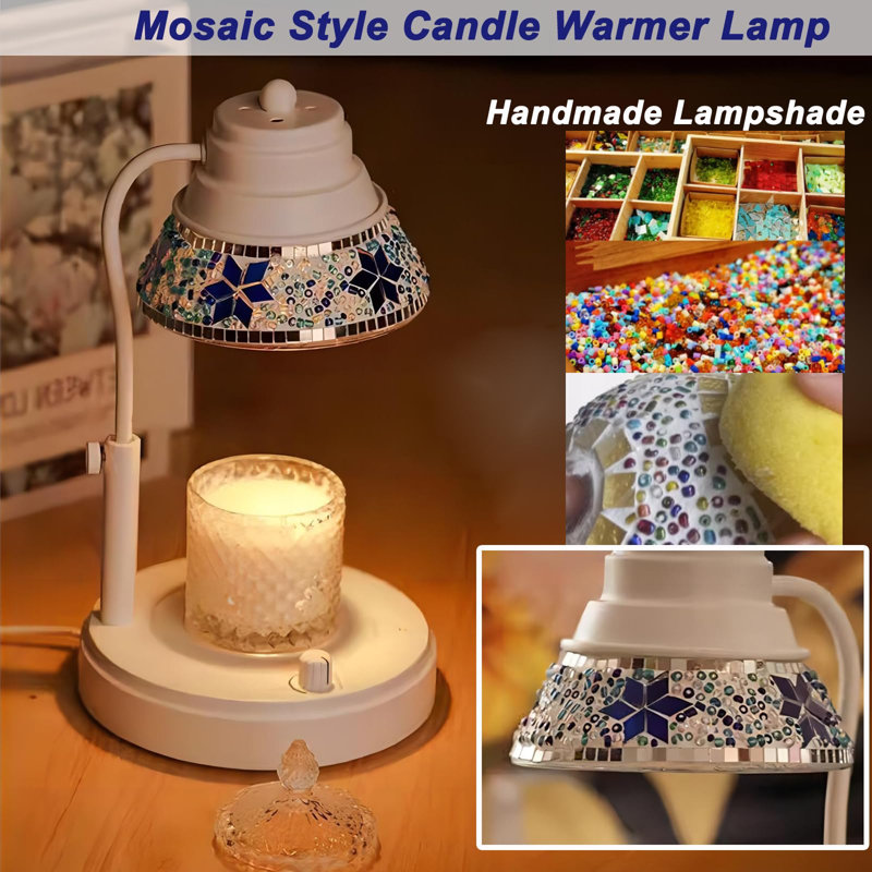 Lampe électrique pour bougie avec abat-jour en diamant coloré, latte de fusion à cire avec minuterie et gradateur, lampe de fusion à bougie à hauteur réglable (blanc)