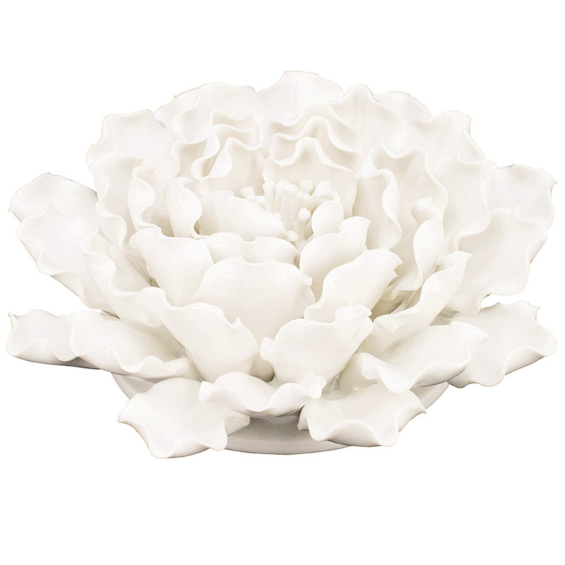 Ornement de fleur en céramique crème - Art décoratif fascinant fait à la main pour murs, H 2,83 po x l 7,52 po x P 7,09 po