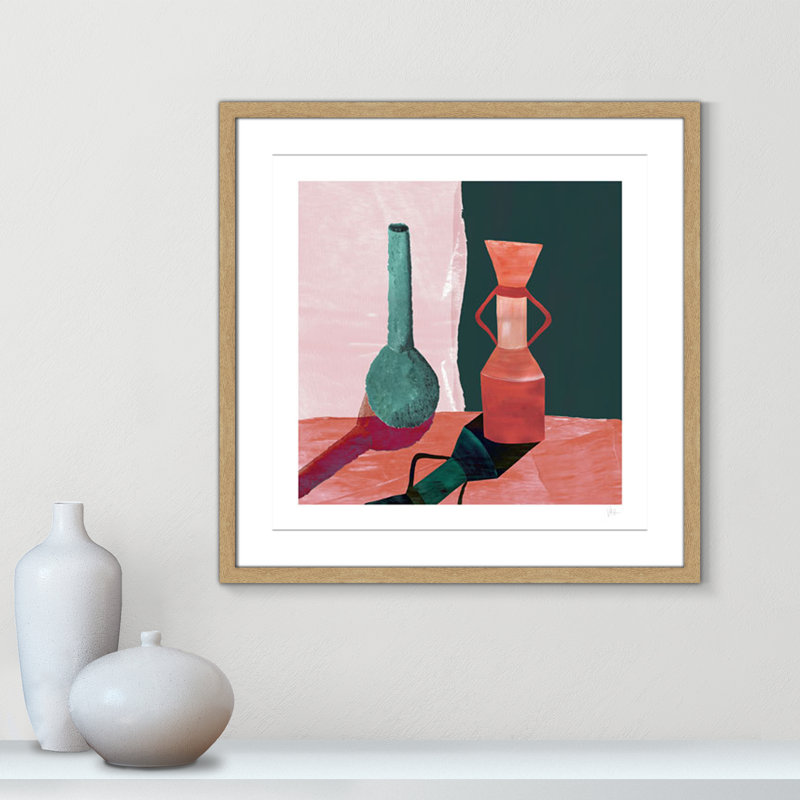 Imprimé vases sarcelle et terracotta par Violets Print House, L 23,5 po x H 23,5 po, Matted Print, Naturel