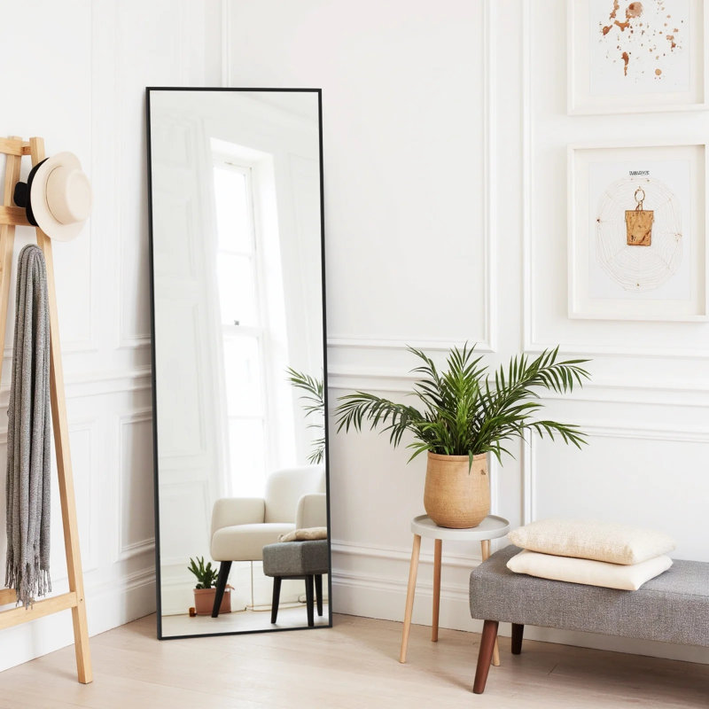 Full Length Mirror, Floor Mirror Standing Hanging Or Leaning Against Wall, Suitable For Bedroom, 59"  x 16", Black