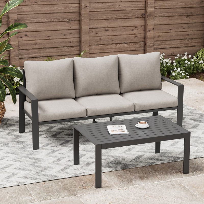Canapé d'extérieur en aluminium avec table basse rectangulaire, Beige