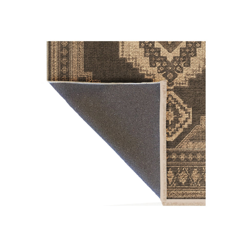 Tapis brun tissé à motif traditionnel lavable Mosso, 3'3" x 4'11"