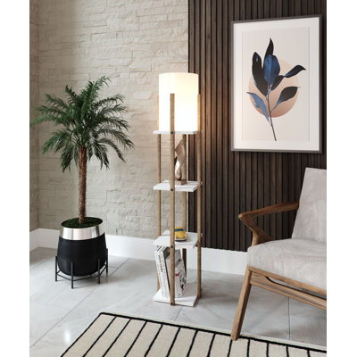 Élégante lampe sur pied blanche de 53,1 pouces de hauteur | Structure en panneau de particules avec panneau de fibres à densité moyenne, capuchon en tissu (8,3 po x 8,3 po, hauteur: 14,2 po) | Interrupteur marche / arrêt et douille E27 (40 W maximum) | Style glamour et champêtre pour un décor moderne