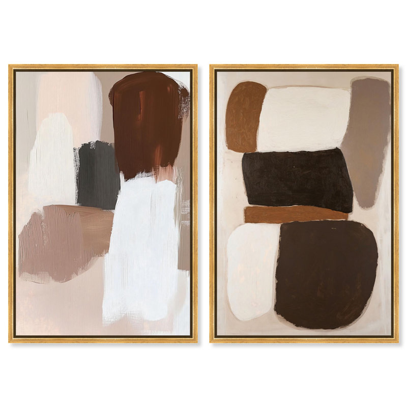 «Serene Geometric Abstract Duo», reproduction d'art sur toile par Art Remedy, cadre doré, 24 x 36, H 37 po x l 25 po