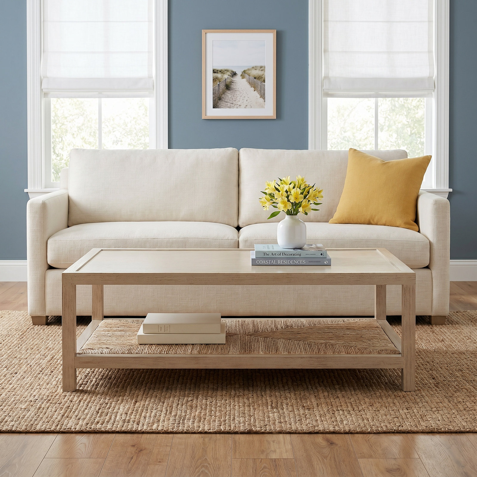 Leon 50" Mahogany Coffee Table, Bisque