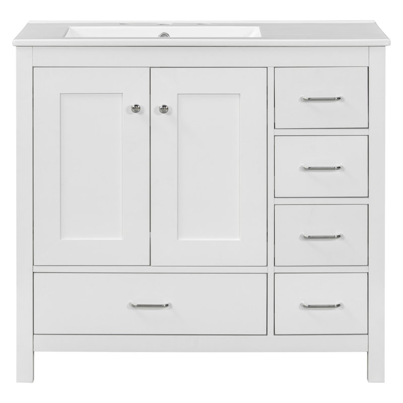 36" White Bathroom Vanity With Ceramic Sink