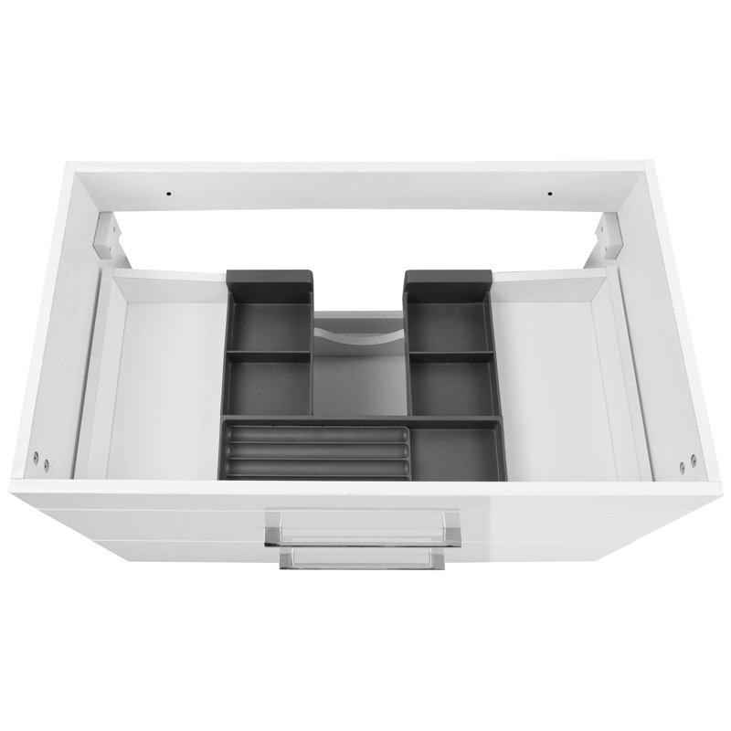 32-Inch Wall-Mounted Bathroom Vanity with Double Drawers, Soft-Close System,White Ceramic Sink, 30", Antique White, Silver