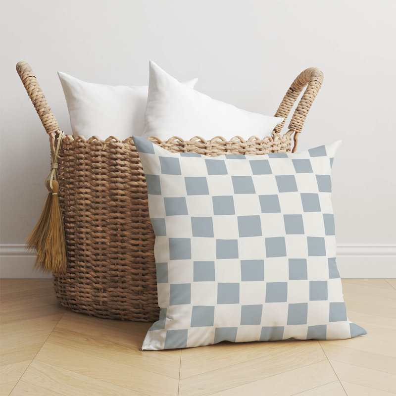 Coussin à carreaux, H 20 po x l 20 po, Bleu ardoise / bleu