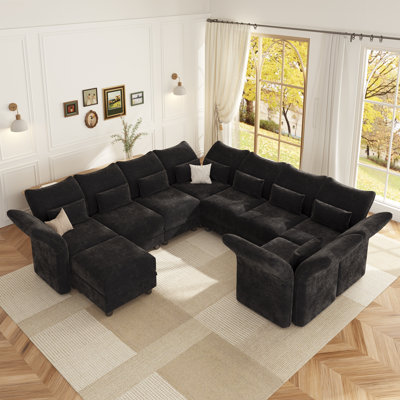 Canapé modulaire en microfibre avec repose-pieds de 114 po Braedynn