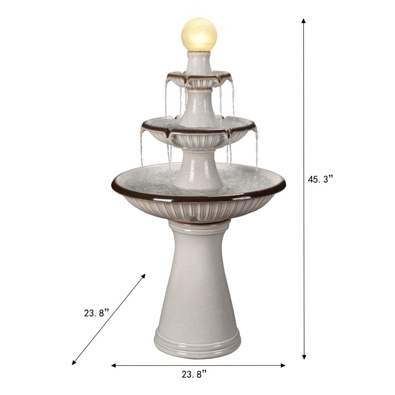 Jambi Handcrafted Outdoor Ceramic / Porcelain Floor Fountain with Lights