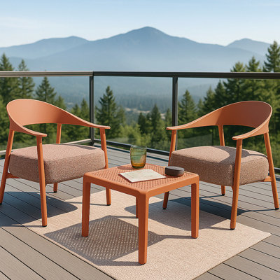 Ensemble de chaises d'appoint modernes 2 pièces avec table basse - ensemble de canapé à structure en acier et en polypropylène abricot, sièges rembourrés pour le salon, le salon et le balcon (2 chaises + 1 table)