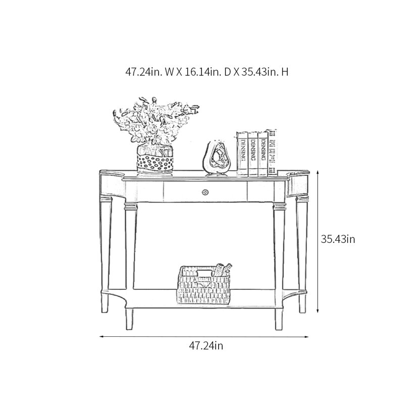Console classique en bois massif minimaliste, H 35,43 po x l 47,24 po x P 16,14 po, Brun
