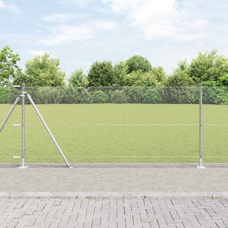 Vidaxl Fence With Posts PVC-Coated Steel, Silver, 100cm H x 2500cm W x 3.2cm D