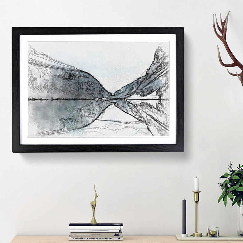 Mountain Range Reflection in Abstract - Picture Frame Graphic Art Print, 27cm H x 36cm W x 2cm D, Black Framed