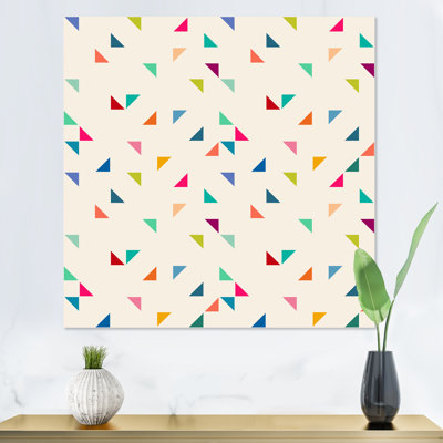 Multicolore triangles sur jaune - reproduction d'art sur toile à motifs