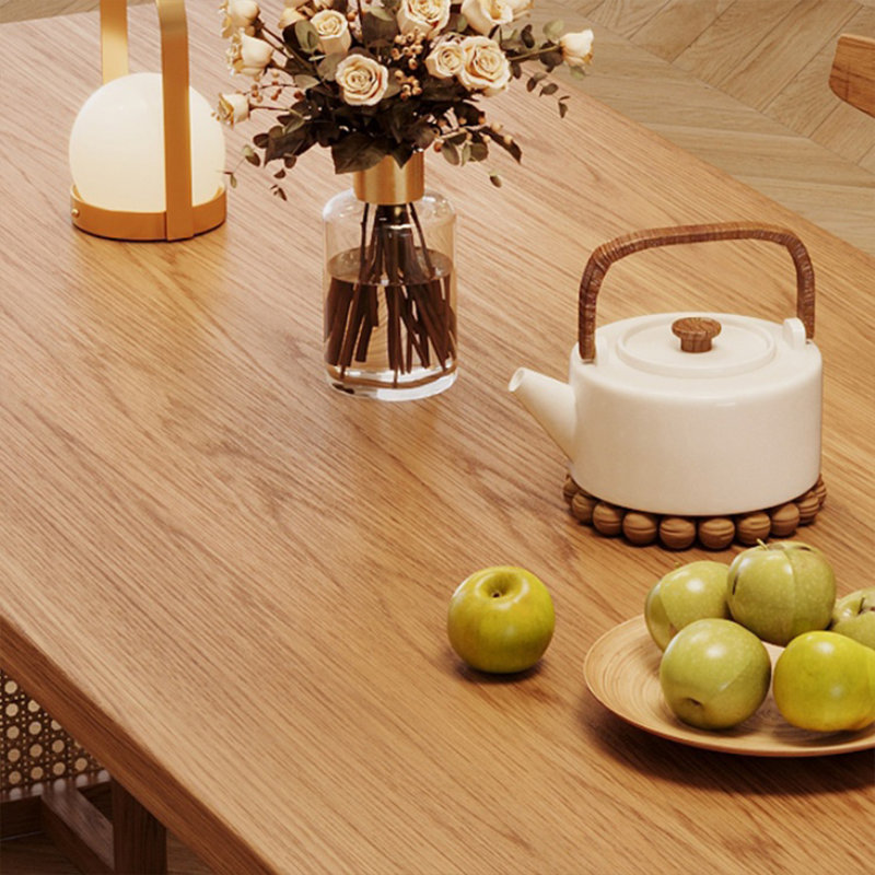 Solid wood hand rattan dining table set, 29.52"H x 70.86"L x 31.49"W