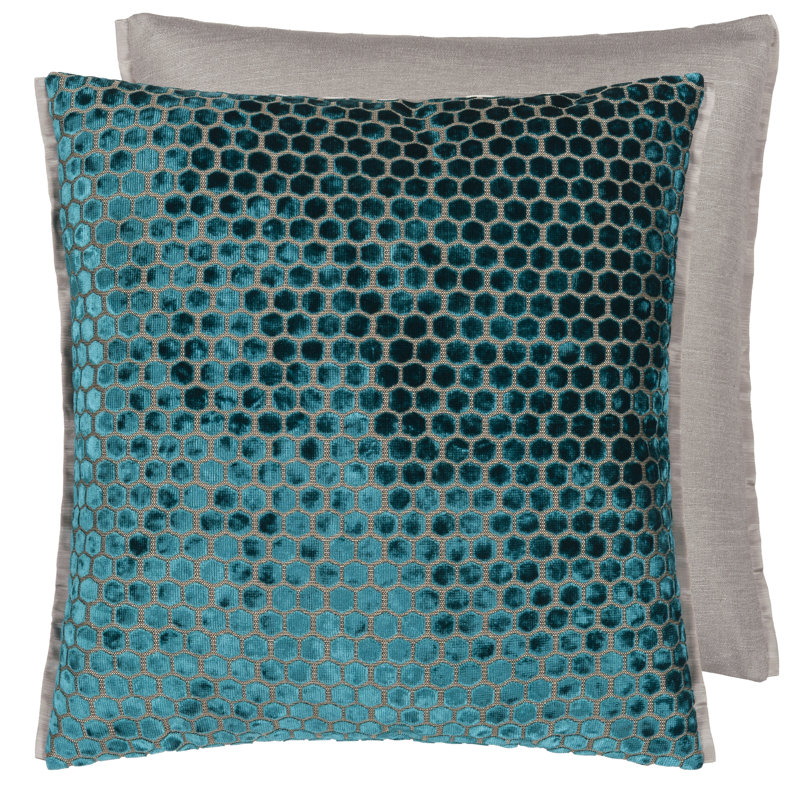 Jabot Velvet Decorative Pillow, Kingfisher Geometric, 22" H x 22" W
