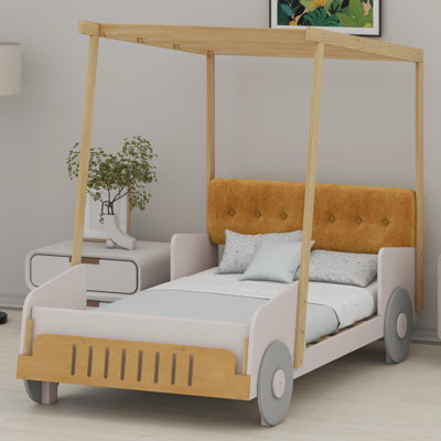 Lit de voiture avec coussin, toile de plafond et DEL